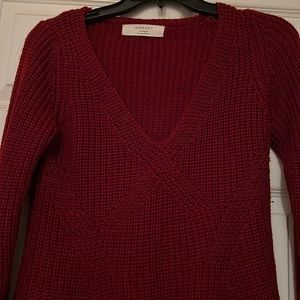 Zara knit Dark Red V neck sweater.